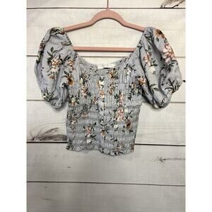 ASTR The Label EUC Size S Blue Floral Off The‎ Shoulder Crop Blouse Top Smocked